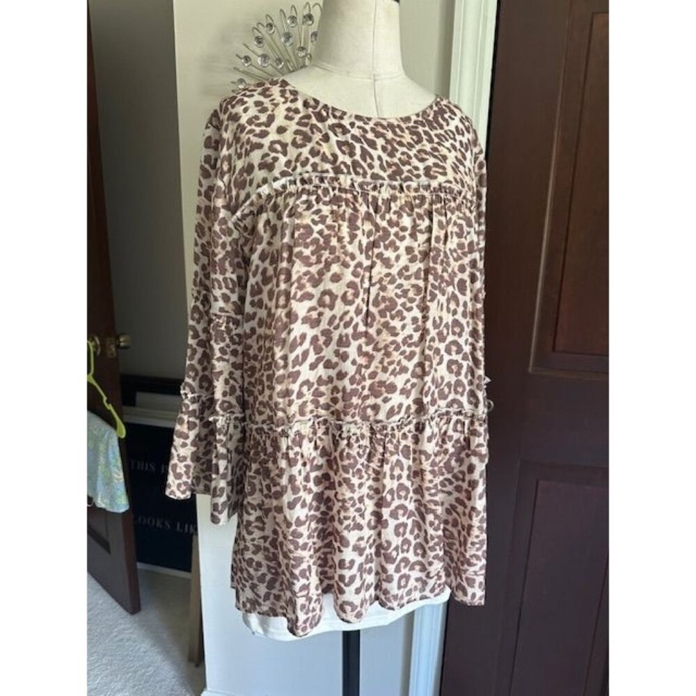 CATO established 1946 leopard print babydoll style top with white cami attached